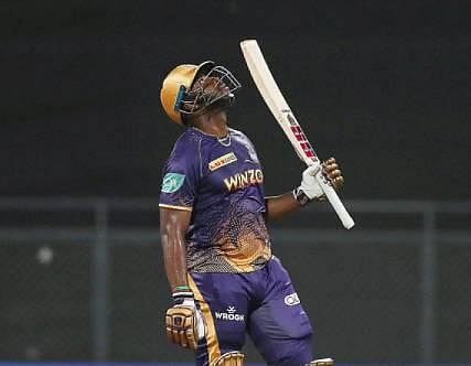 Russell had indicated to his partner Sam Billings that once he was nicely warmed up, he will go for the shots. (Photo | KKR Twitter)