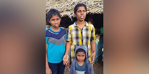 Varshini (37) along with her two children Nainika (11) and Rangesan (4). (Photo | Express)