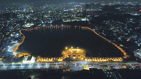 A view of the Malkam Cheruvu on Wednesday night