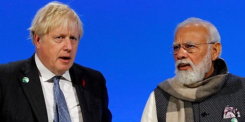 Britain PM Boris Johnson and Indian PM Narendra Modi. (File Photo | AP)
