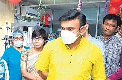 Health Minister Dr K Sudhakar inaugurates the upgraded ICU at KC General Hospital in Bengaluru