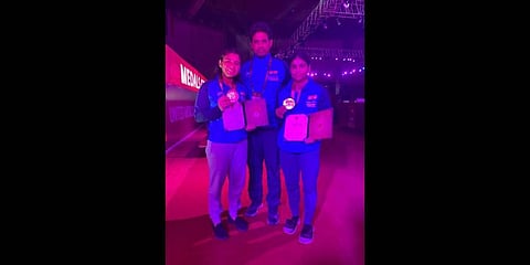 Sarita Mor (left), coach Jitender Yadav and Sushma Shokeen ​