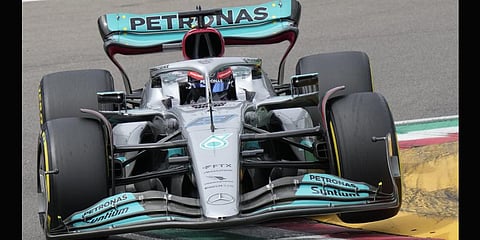 Mercedes driver George Russell of Britain steers his car during the second free practice for Sunday's Emilia Romagna Formula One Grand Prix, in Imola, Italy,(Photo | AP)