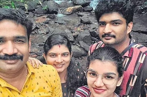 J R Ajith with wife Sandhya Lal, son Akash Raj and daughter Evagreen | Express