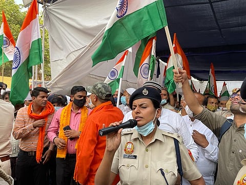 The Tiranga Yatra taken out by people of Jahangirpuri on Sunday, April 24, 2022.