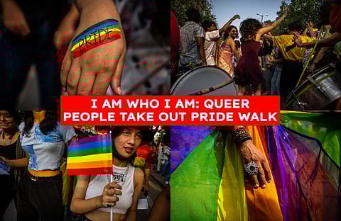 The queer community carried out a pride walk in Guwahati in which they walked with rainbow flags that represent LGBTQ social movements. (Photo | AP)