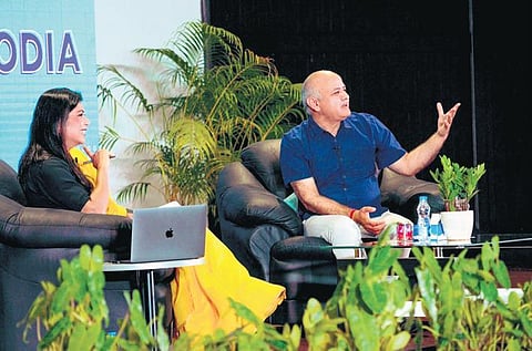 Deputy Chief Minister Manish Sisodia visits GITAM campus in Vizag on Monday and talks about Delhi’s transformation in education sector  | Twitter