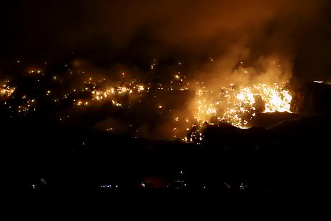 Fire breaks out at Bhalaswa Landfill, in New Delhi on Tuesday. (Photo | ANI)