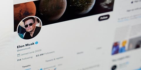 The Twitter page of Elon Musk is seen on the screen of a computer in Sausalito. (Photo | AP)