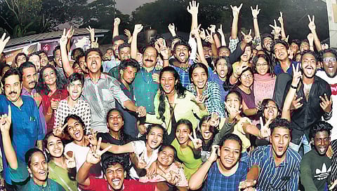 Students of Mar Ivanios College, Thiruvananthapuram, celebrating their victory | PICS: vincent Pulickal
