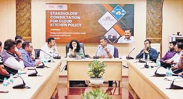 Dialogue and Development Commission officials in a meeting with representatives of cloud kitchens and food delivery aggregators on Tuesday | Express