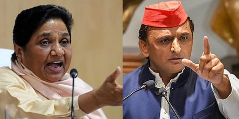 BSP supremo Mayawati (L), Samajwadi Party president Akhilesh Yadav(R).(Photo | PTI)