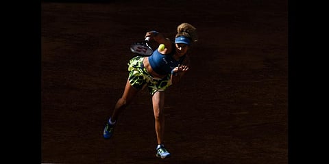 Naomi Osaka of Japan servers against Anastasia Potapova during their match at the Mutua Madrid Open tennis tournament in Madrid, Spain, Friday, April 29, 2022. (Photo | AP)