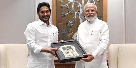 Andhra Pradesh CM YS Jagan Mohan Reddy (L) called on PM Narendra Modi (Photo | PMO India Twitter)