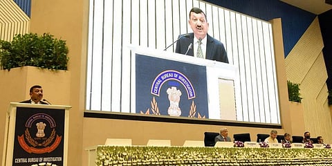CBI Director Subodh Kumar Jaiswal speaking at the conference (Photo | Special Arrangement)