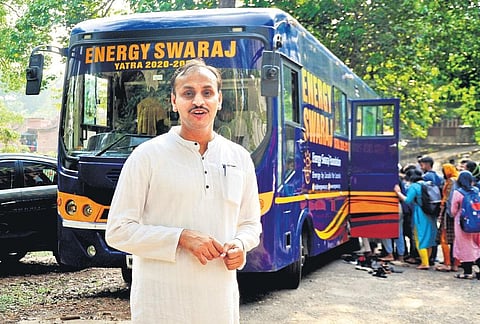 Chetan Singh Solanki, aka Solar Gandhi, with his bus | A Sanesh
