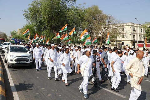 The  'Azadi Gaurav Yatra'  launched by the Congress party in Gujarat on Wednesday, April 6, 2022.
