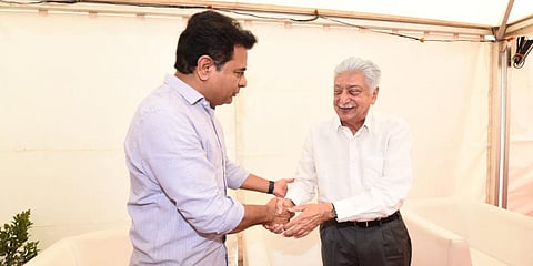 Wipro founder chairman Azim Premji (R) and Telangana IT Minister KT Rama Rao. (Photo| Twitter)