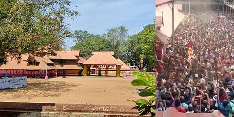 Kurumba Bhagavathi Temple, Kodungallur (L) and celebration of Bhadrakali’s victory over evil (R)