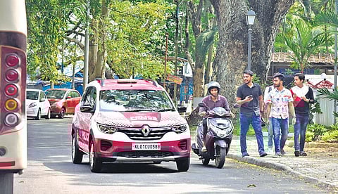 Pink police patrolling the roads in Fort Kochi following repeated complaints of eve teasing in the area | pics: Albin Mathew