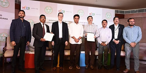 IT & Industries Minister KT Rama Rao with HCCB offcials. (Photo | Special Arrangement)