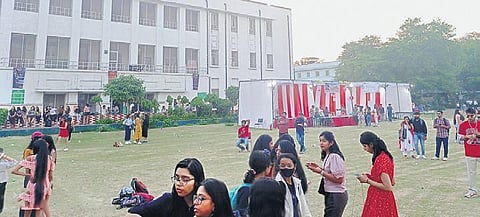 College students enjoying day one of Taarangana, the annual fest of IGDTUW