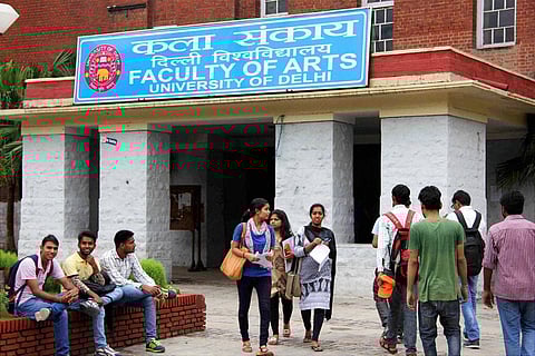 File photo of students at the Daulatram college after the admission process  of Delhi University started, in New Delhi. (Photo | PTI)