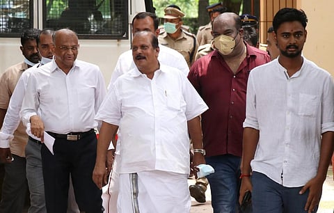 Former MLA P C George, who was granted bail in a controversial speech case, leaves the residence of Judicial First class magistrate in Thiruvananthapuram. (Photo | B P Deepu)