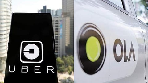 Uber app (L) and Ola cabs