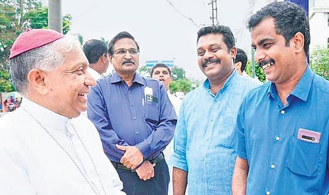 Dr Jo Joseph, LDF candidate for Thrikkakara byelection, meets Kannur Bishop  Alex Joseph Vadakumthala at Chembumukku in Kochi | Expres