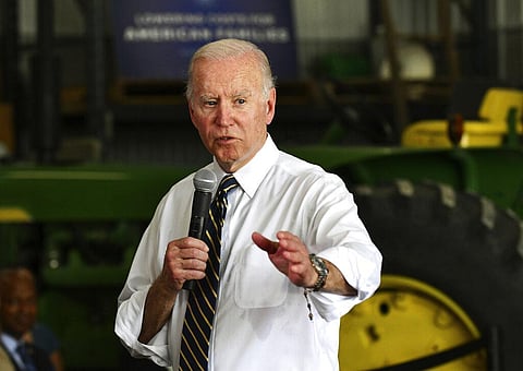 President Joe Biden speaks during a visit to Jeff O'Connor's farm in Kankakee, Ill., Wednesday, May 11, 2022.(Photo | AP)