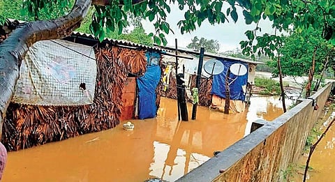Residents of ST Colony in Ulavapadu village were shifted to MPUP school as floodwater enters the area. (Photo| EPS)