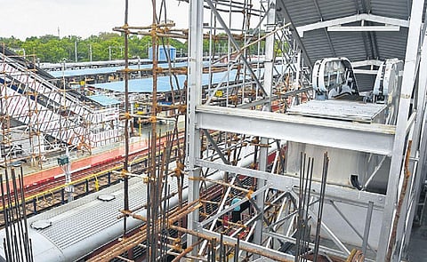 Escalator erected at Platform 1 of the Tiruchy railway station on Thursday. Express/MK Ashok Kumar