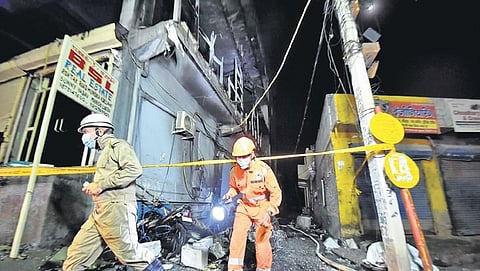 NDRF personnel carry out rescue work at the site of fire in Mundka  | Pti