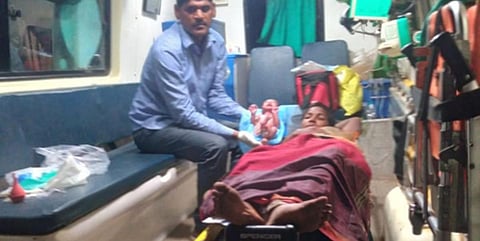 Naidupeta 108 staff successfully performed delivery to a woman in the vehicle in the town of Tirupati district. (Photo| EPS)