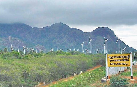 A windmill farm at Aralvaimozhi in southern Tamil Nadu. (Photo | EPS)