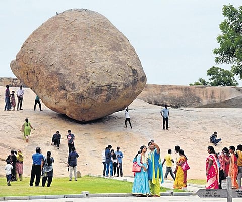 Krishna’s Butter Ball is a major tourist attraction in Mahabalipuram | Express