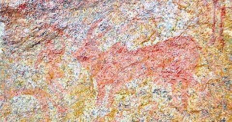 The prehistoric rock art on a boulder in Gundlapochampally