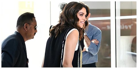 Deepika Padukone enters Hotel Martinez to attend the Jury Dinner. (Photo | Twitter/ @DeepikaPFC)