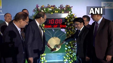 The ringing of the bell at the Bombay Stock Exchange marks the listing of Life Insurance Corporation of India on the stock market. (Photo | ANI)