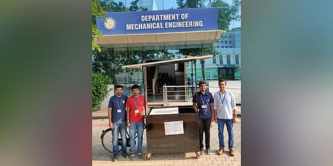 (From left) Engineering students from Mysuru—Shubham Sain, Supreeth S, Vivek Chandrashekhar, and Naveen HV—who designed the low-cost cooling cart | Express