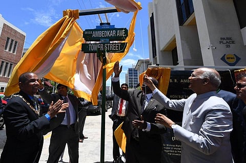 President Ram Nath Kovind inaugurated Dr Ambedkar Avenue in downtown Kingston in honour of Babasaheb Dr B.R. Ambedkar.(Photo | Twitter)