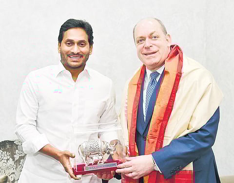 US Consul General (Hyderabad) Joel Reifman calls on Chief Minister YS Jagan Mohan Reddy at his camp office in Tadepalli on Tuesday I Express