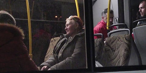civil evacuees sit in a bus in an area controlled by Russian-backed separatist forces in Bezimenne, about 20 kilometre east of Mariupol.(Photo |  AP)