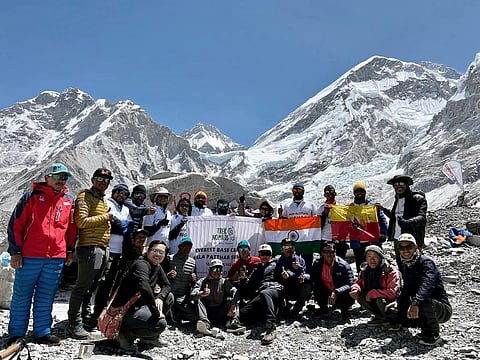 The group started trekking on April 16 from Kathmandu and reached the Everest Base Camp on April 25 (Photo | Special arrangement)