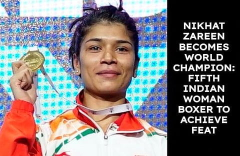 Indian boxer Nikhat Zareen lived up to the expectations as she clinched the coveted gold in flyweight (52kg) division with a facile 5-0 victory over Thailand's Jitpong Jutamas in the Women's World Championship final in Istanbul. (Photo | AP)