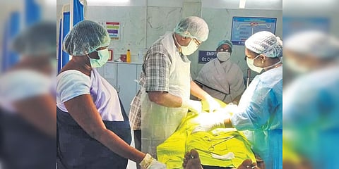 Dr Sadanand Panigrahi during a surgery. (Photo| EPS)