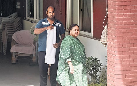 RJD MP Misa Bharti at her residence after  CBI officials conducted a search of various locations linked to Lalu Prasad Yadav, in New Delhi on Friday | Parveen Negi