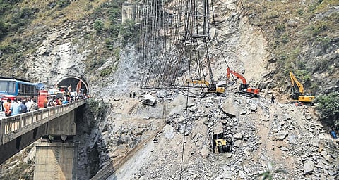 Rescue operation underway after a portion of an under-construction tunnel on the Jammu-Srinagar national highway collapsed on Thursday night | PTI