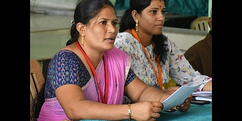 Vimukthi organization vice president Rajani addressing the media during press conference in Vijayawada on Saturday. (Photo |Express Prasant Madugua)